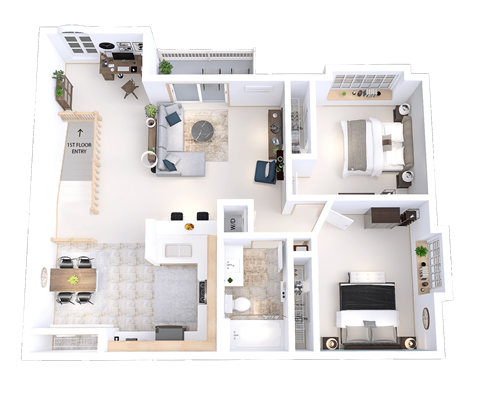Floor plan for 2 beds, 1 bath, 1072 sqft